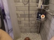 Caged slave drinks his own piss in the shower at Sir's request