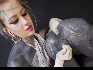 TGIRL ANAL stretching by TATTOOED female-dominant - BUTT fisting FEMDOM pair (alt, goth, goth porn) ZF163