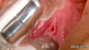 Nice Kitten Is Stretching Juicy Muff In Close Up And Ha