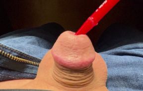 Dick torture, sticking pin in cock