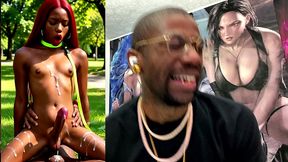 beautiful transgender ebony girl cums all over while getting anal fucked cowgirl style, ai generated