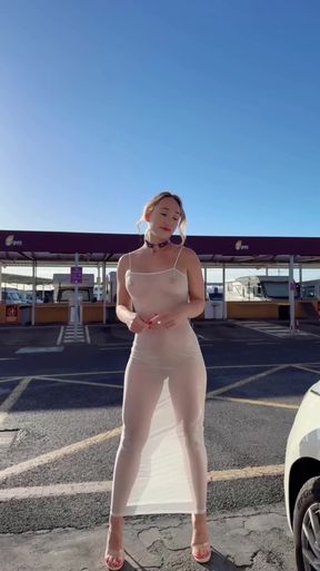Blonde woman in white dress