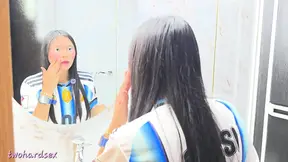 Hot stepdaughter celebrates soccer victory with her stepdad in hotel