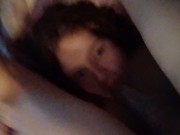 Clueless Trans Girl with Leash Records Herself Sucking her cock, gets cut Short Because of Storage