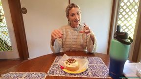 Eating a Buccs Cinnamon Roll