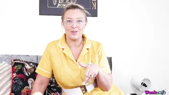 Blonde nurse Beth teases with toys and pleasures herself for a patient