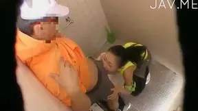 Cute Japanese jogger thrills stud with wild toilet blowjob