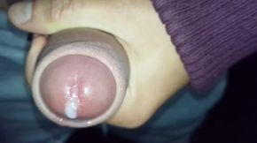 Slow Motion Thick Cum Leaking Out of Uncut Cock