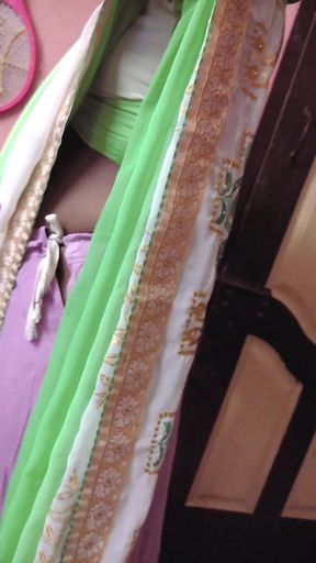 Desi Tamil Slut Wife Renu No Bra Blouse & No Panty Petticoat Saree Tease for Secret Lover! Indianhotwifex