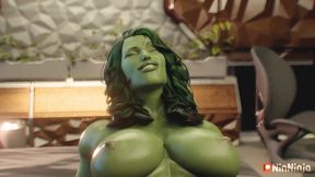 Black Widow blows She Hulk's massive cock and gets fucked in the hard with it
