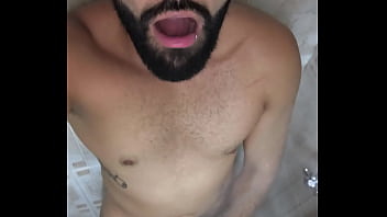 Camilo Brown Jerking His Big Uncut Cock in the Shower and Eating His Own Cum