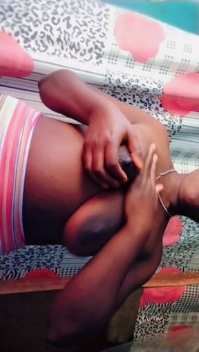 Hot African Queen Massaging Her Big Boobs