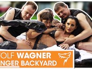 Outdoor swinger action! Two MILFs enjoy three cocks! WOLF WAGNER