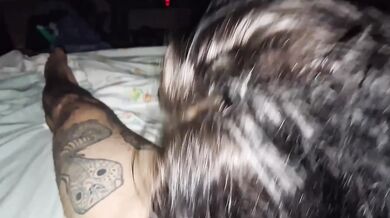 My wife gags deep on that thick cock while I stroke off watching