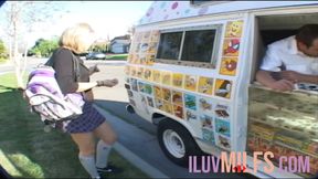 Blonde babe with small tits will do everything for free ice cream