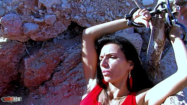Handcuffed arab milf at the beach gets fucked in her ass