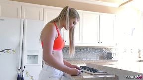 petite pigtails step-sister seduce to hard fuck and let him cum twice after caught her watching porn
