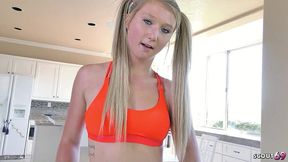 petite pigtails step-sister seduce to hard fuck and let him cum twice after caught her watching porn