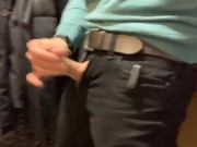 Jerking off between trains in the station public toilet
