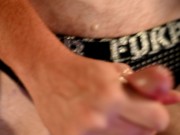 Twink Scotty films Twunk Husband Brock thrusting his cock into flashjack while watching porn