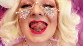 ASMR: beautiful yawning Santa girl wearing nitrile medical nurse gloves