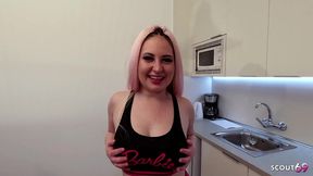 german pizza delivery guy suprised by crazy teen and fuck her asshole without condom in pov before cum on her pizza