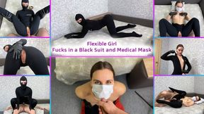 Flexible Girl Fucks in a Black Suit and Medical Mask - Balaclava - Eye contact - Talex gloves - Medical fetish - Nurse - Covered clothing - Fucking with nurse - Cum on medical mask - Blowjob - Stretching - Pussy tease - Tight clothes - Handjob with medica