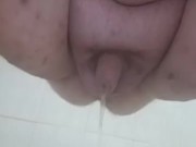 Dare Chubby cum and pee on public toilet