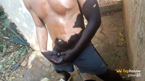Massive and Hard 5 Minutes BBC Cumshot Behind Neighbors Outdoor Bathroom