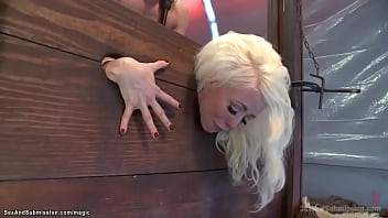 Blonde trapped in wall stock ass fucked