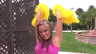 With jizz raining down all over her body she giggles and begs for more!