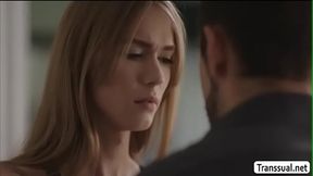 TS Crystal tries sucking her Stepbros dick