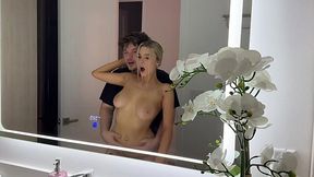 Naturally busty blonde angel gives head and fucks in passionate doggie