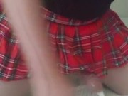 Penile peek a boo in a short skirt