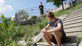 Teen goes cruising for a tight hole to fill with his huge cock bareback