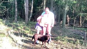 Curvy milf lured a woodsman into a public seduction