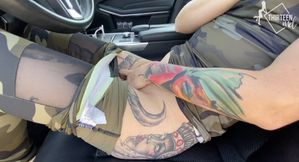 PUSSY FINGERING IN THE CAR - REDHAIR BITCH