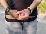 Risky Outdoor Big Cum, Solo Man, Jerk Off, Close Up, Dick Masturbation, Amatorial