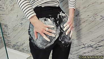 WHIPPED CREAM FETISH WET AND MESSY SOCKS SHOWER WITH CLOTHES
