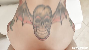 Tattooed brunette milf, Lily Lane is doing dishes and getting fucked at the same time