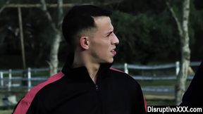 Coach stretches straight sportsman'_s ass with a dildo