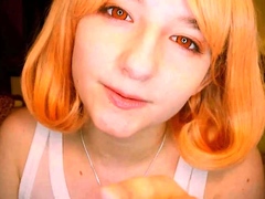 Cosplay teen cutie poses and plays with herself on webcam