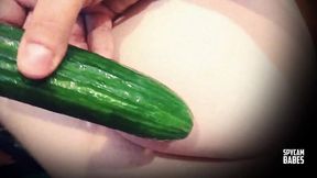 Cucumber makes moan and have a huge orgasm to this beautiful babe