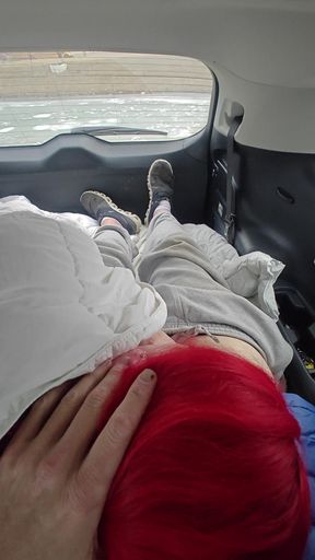 Big Tits Asian American Sissy Tranny Trap Fucked by Her Daddy Dom in Parking Lot