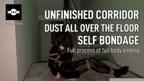 Femboy Self bondage in the unfinished corridor full of dust on the floor