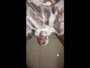 Boy mastrubates covered in foam and licks his tasty cum
