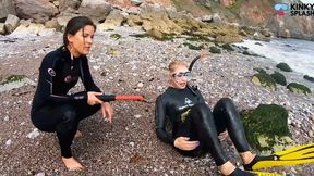 Shocked, Soaked & Humiliated on the Beach in Wetsuit & Snorkel Gear - AVI