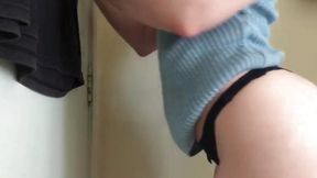 Beautiful girl in sexy mini dress plays with her boobs, ass and little pussy ;) slaps