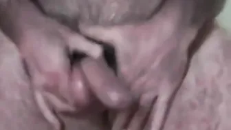 Hairy bear daddy strokes his thick cock until he cums