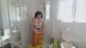 Soapy Rainwear in the Shower